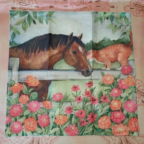 Horse Pillow Cover. Cat Pillow Cover. Farm Ranch - Picture 2 of 12